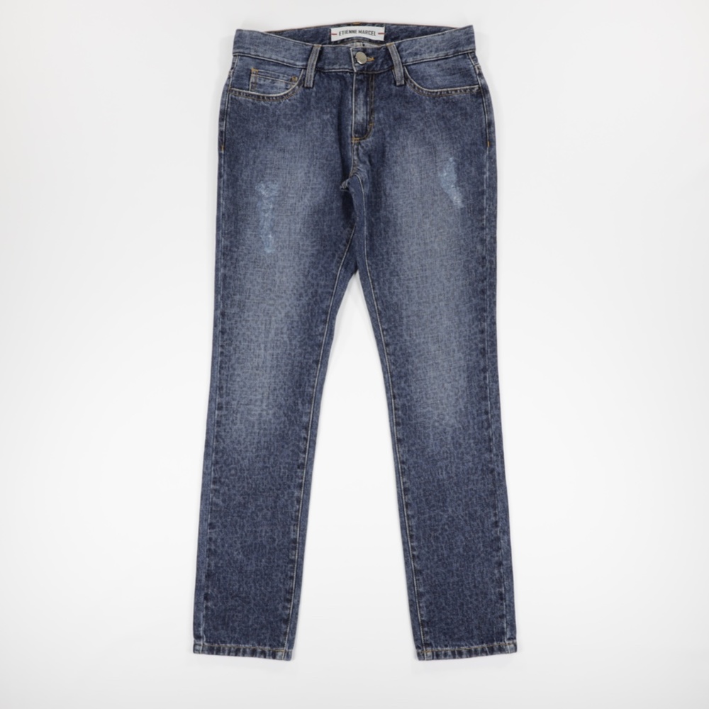Etienne Marcel Women's Leopard Distressed Tapered Denim Jeans Blue‎ Size 27